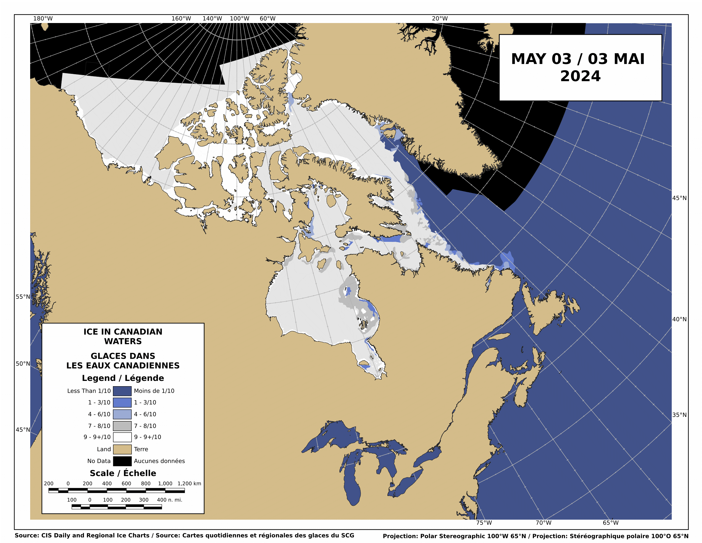 Ice map for the costs of Canada 